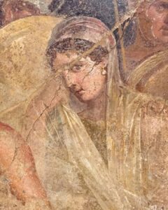 Lliurament Briseida a Agamemnon Fresc Ilíada Casa del Poeta Tragic Pompeia Homer Detall cara ulls mirada